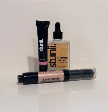 Three Stunli beauty products on a white surface